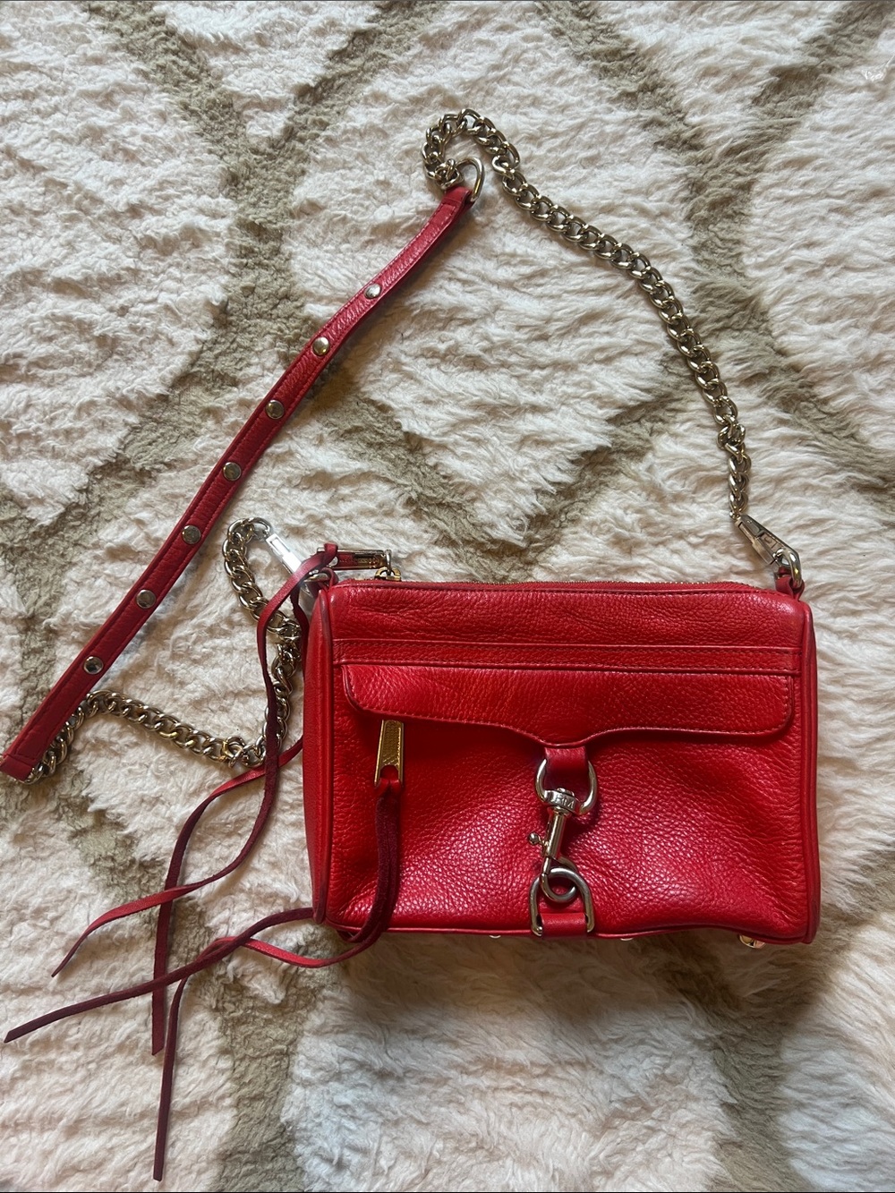 Rebecca Minkoff Red Leather Mini Mac Crossbody with Chain Strap